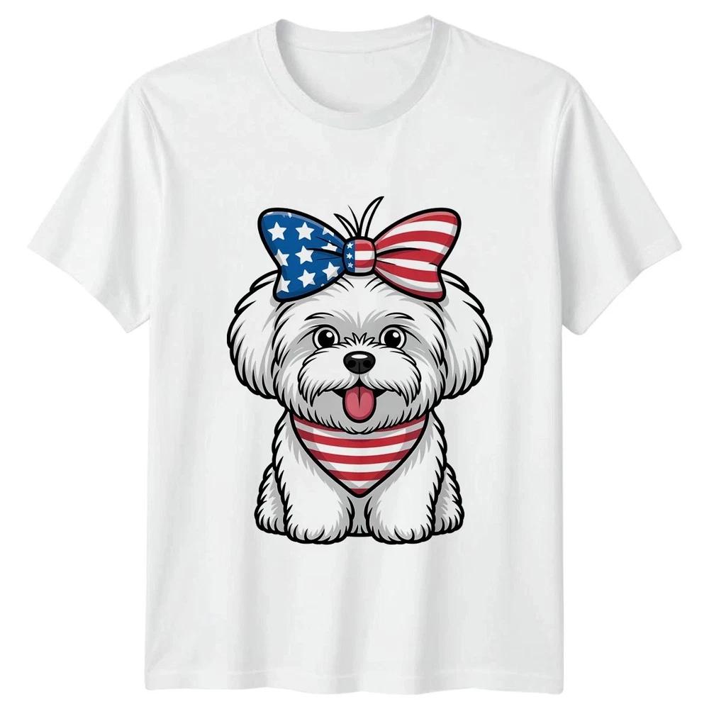 Patriotic Maltese American Flag Bow Unisex T Shirt 4th Of July Gift S