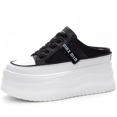 Nieuwe Dames Slippers van Echt Leer Zomer Schoenen Platform Sleehak Strand Schoenen Muilezels Leer Slip-on Sneakers Sandalen Schoenen 8CM