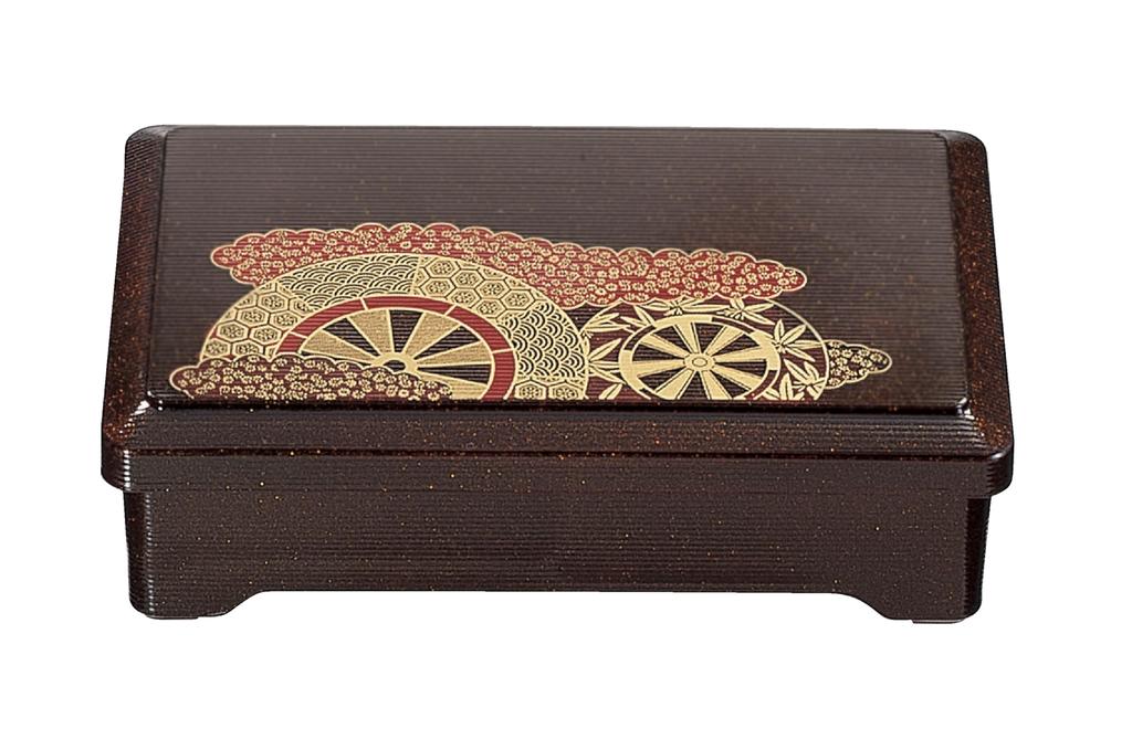 Wakaizumi Nishiki Bento Finish with Imperial Carriage Red Interior Lacquerware, Box, Pear-skin Design, (with Divider) 1-388-2