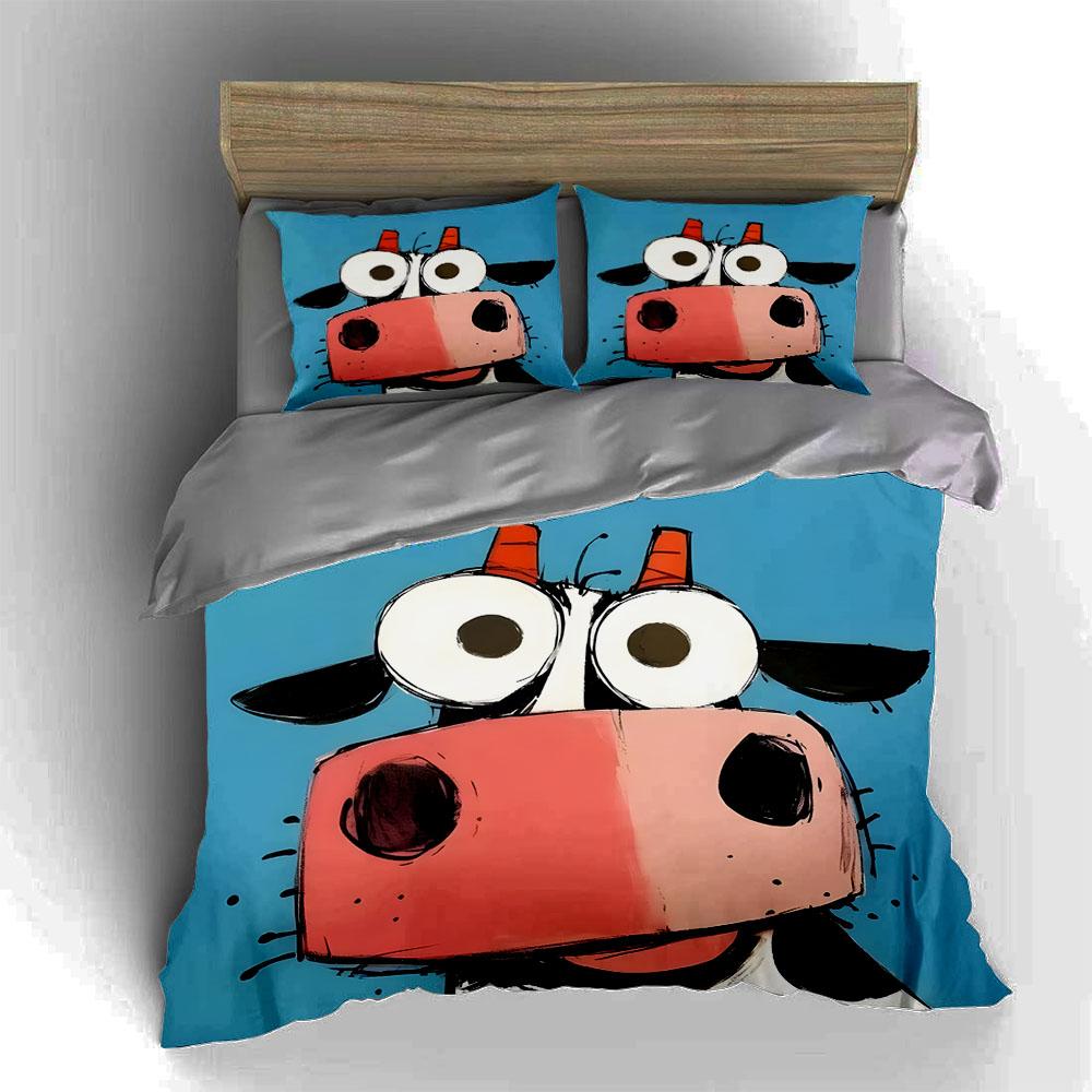 Cartoonish Cow Illustration. Bedding Duvet Cover Sets Duvet Covers Pillowcases Gifts (1 * Duvet Cover 2 * Pillowcases, Without Duvet Insert)