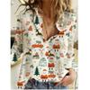 Green Red Christmas Snowflakes Print Women Shirts Tops Fashion Autumn New Long Sleeve Loose