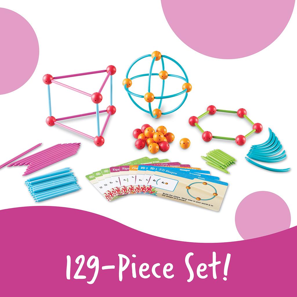Learning Resources Math Learning Materials: Insert and Connect To Create 3D & 2D Shapes, 129 Pieces, Authentic Product, LER1773