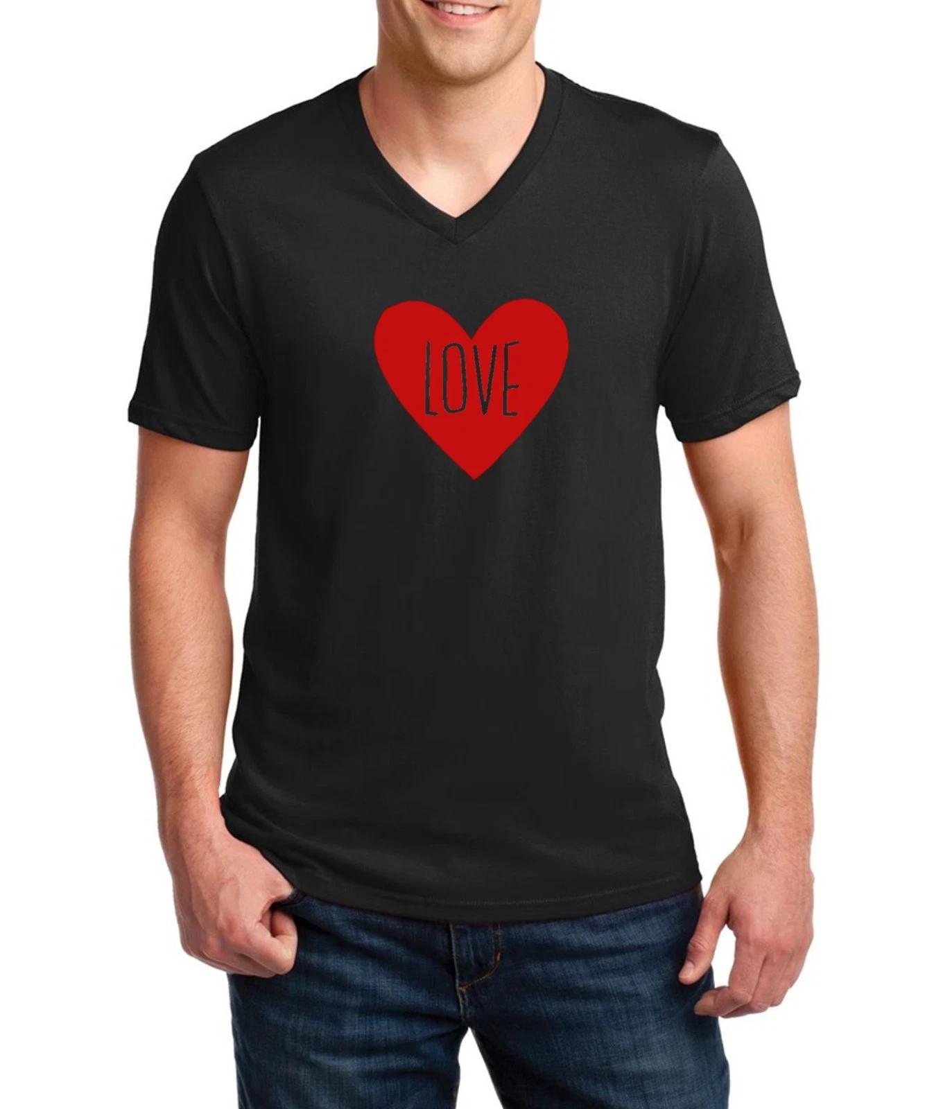 Mens V-neck LOVE T Shirt Tee Valentines Day T-Shirt Anniversary Wedding Gift L