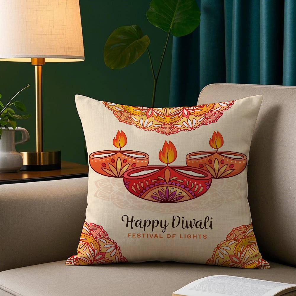 Diwali Festival Pillow Case Cozy Plush Pillow Cover Double Side Printed – Home Gift for Bedroom Decor