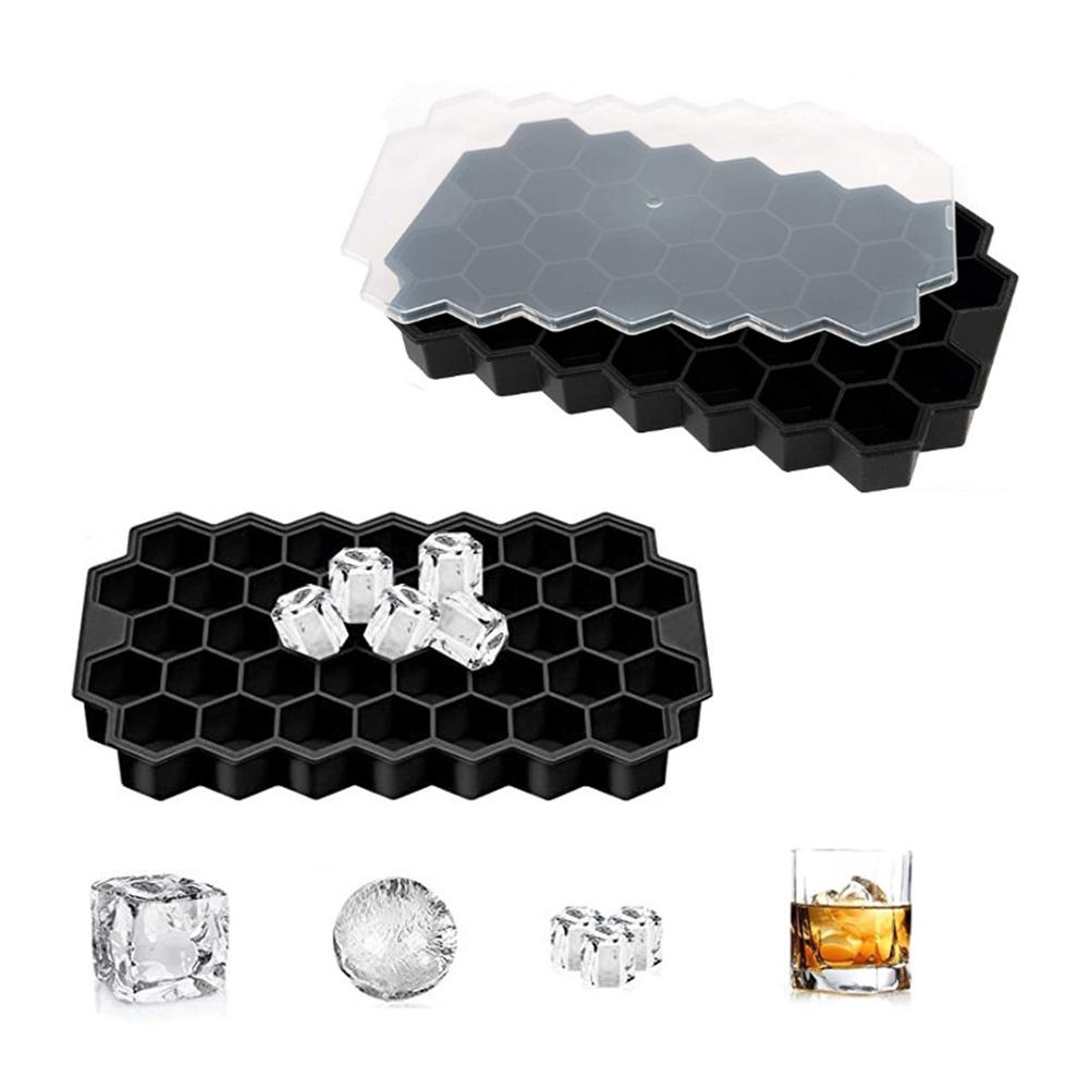 Silicone 37  Ice Cube Tray With Dustproof Lid Honeycomb Ice Cube Mould For Whisky Cocktails Pudding 2pcs#1