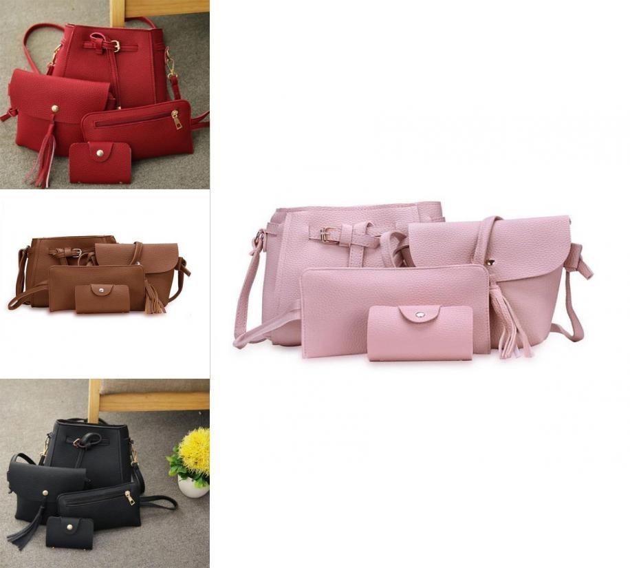 Elegant 4pcs Women Lady Handbag Set In Premium Pu Leather With Adjustable Strap