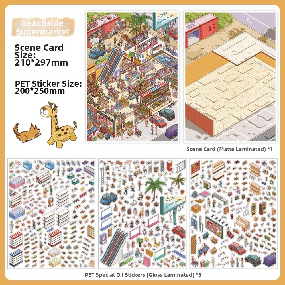 PET Die Cut 3D Scene Stickers Large Size Stacking Stickers Mini Landscape Sticker Children Gifts