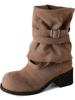 Mode Plateau Dicke Ferse Damen Western Cowboy Stiefel Mode Slip On Gefalteter Schaft Lange Stiefeletten Damenschuhe Herbst Winter