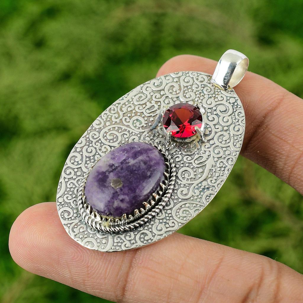 Lepidolite Gemstone Rubellite 925 Silver Sister Third Eye Chakra Pendant Jewelry