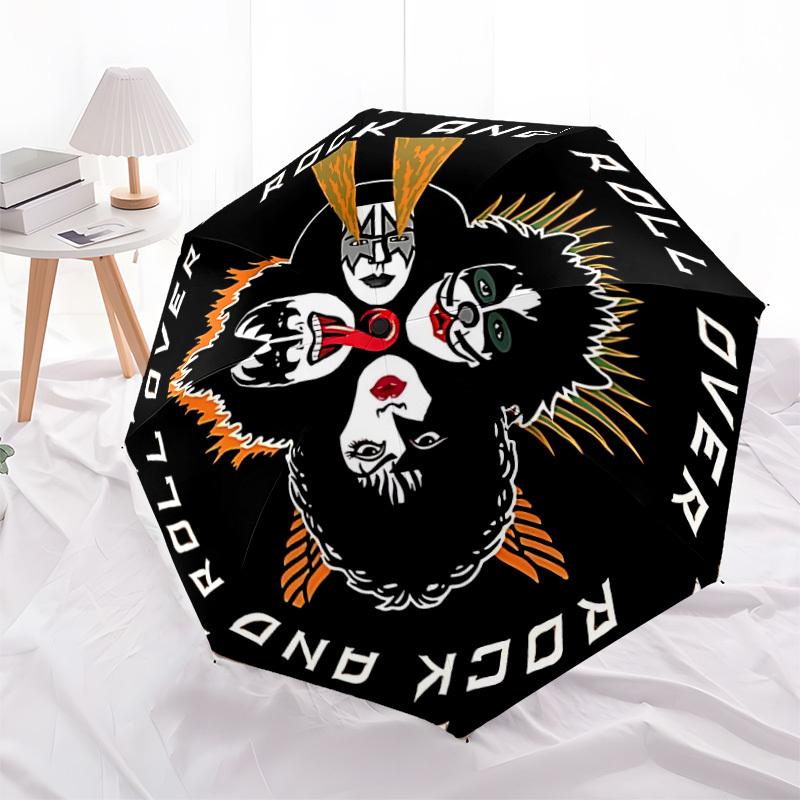1PC KISS Faces Automatic Open/close Folding Portable Umbrella  with 8 Rib Structure for Women/Men, All-Season Use   0901122
