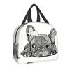 French Bulldog Puppy Facial Insulated Lunch Bag for Work School Frenchie Resuable Thermal Cooler Lunch Box Women Kids
