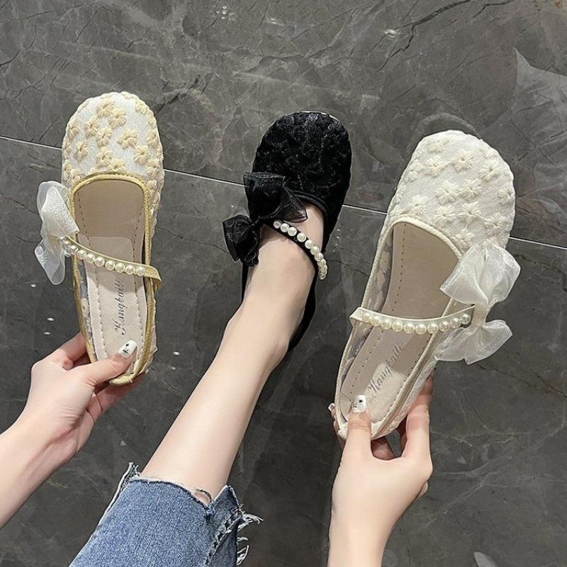 Aesthetic Light Summer Casual Mesh Breathable Shoes for Women Comfortable and Elegant Fashion Designer Pearl Lace Woman Footwear