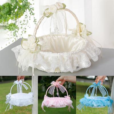 Bamboo Flower Basket Rhinestone Lace Basket Wedding Supplies