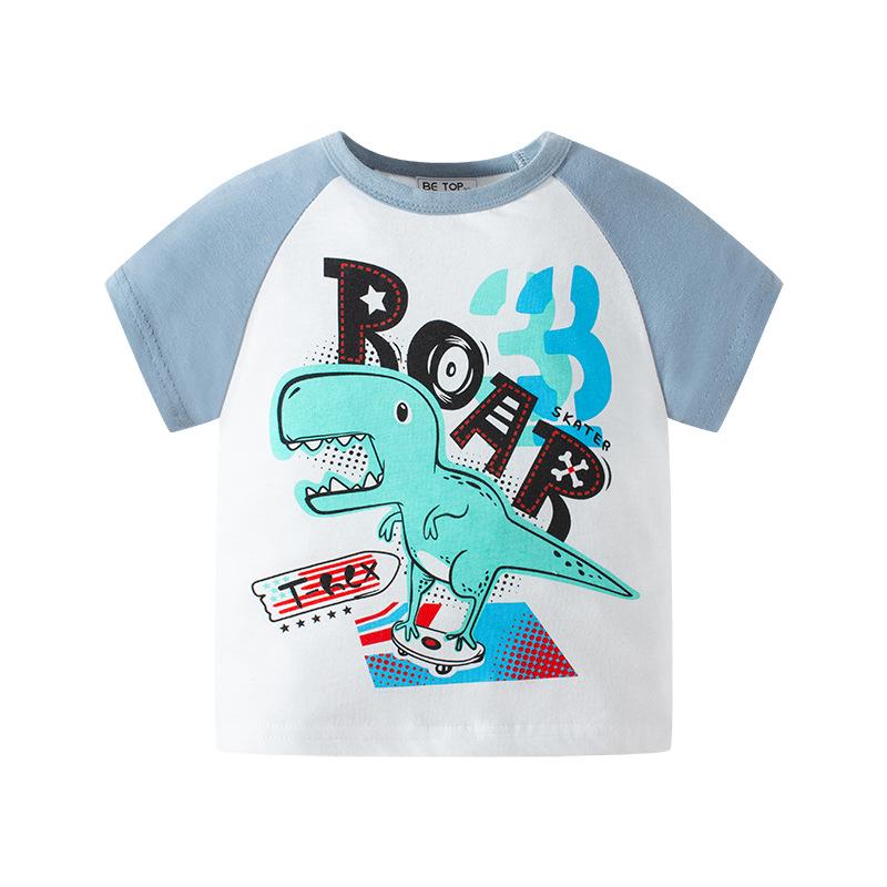 Children s Summer Cartoon Cotton Knitwear - Boys Short Sleeve Round Neck 110 cm