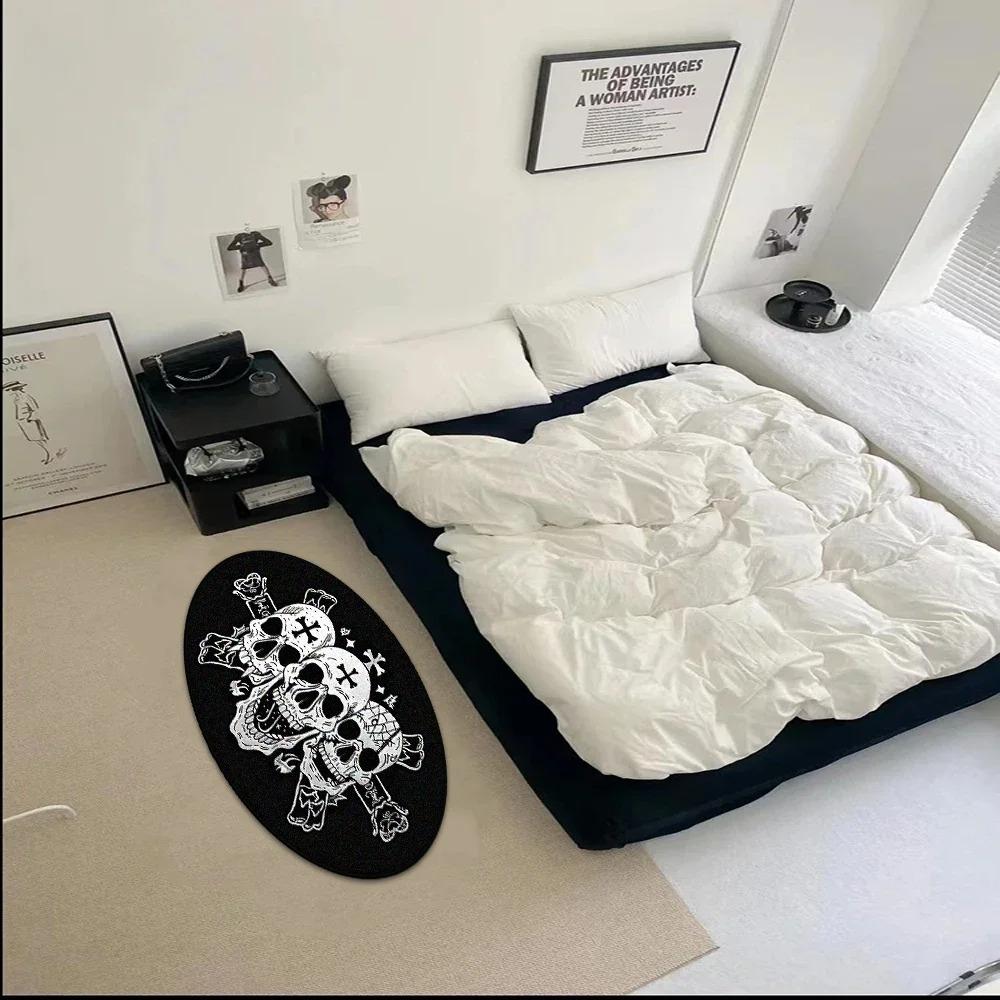 Black White Funny Creative Carpet Smiling Face Skull Rug Comfortable Soft Bedroom Rugs Living Room Decoration Non-slip Floor Mat