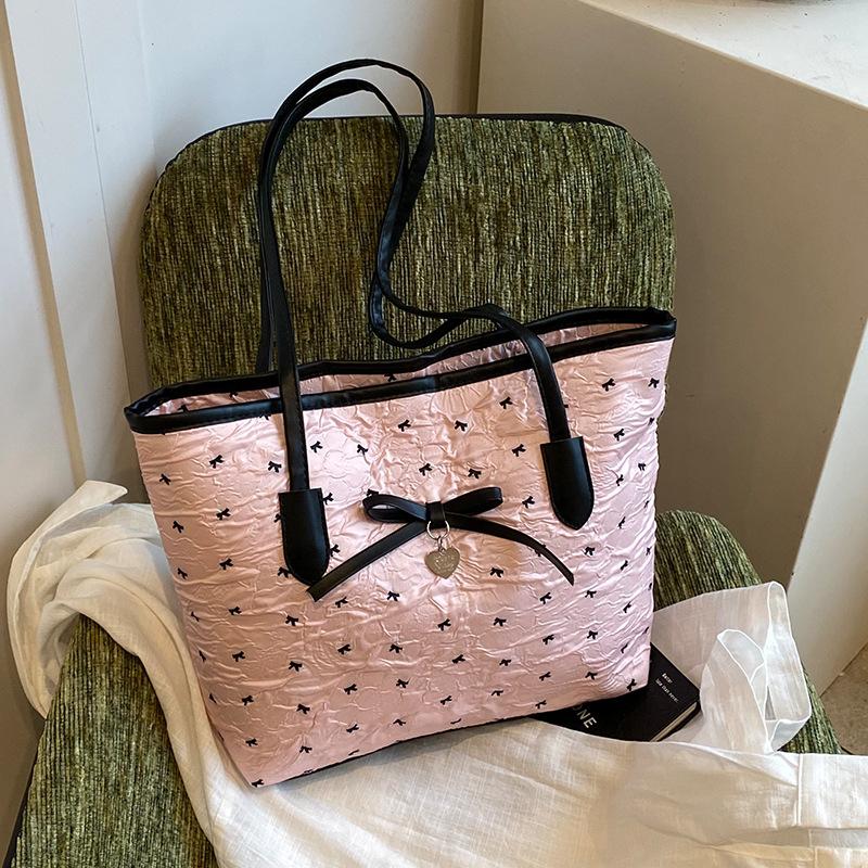 Large-capacity Bow Bag, Fashionable Hand-held Shoulder Bag, College Student Commuting Tote Bag