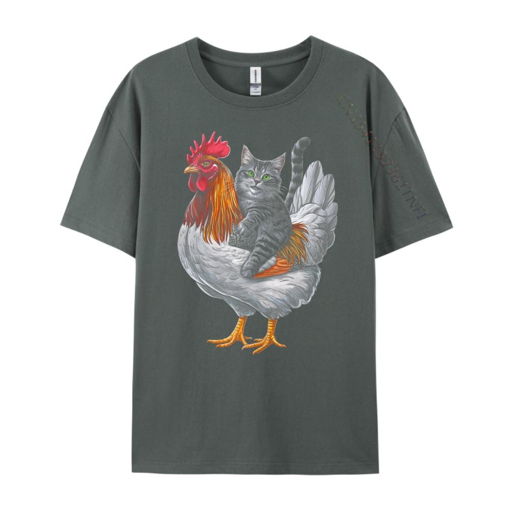 Cat Riding Chicken Tuxedo Cat On A Chicken Printed T-Shirt Graphic T Shirts Letter