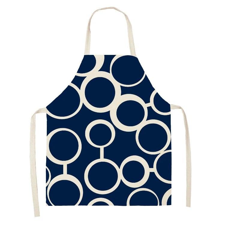 Kitchen Apron Navy Blue Geometric Pattern Kitchen Sleeveless Apron Linen Bib Home Cleaning Tools Cooking Apron Dinner Apron