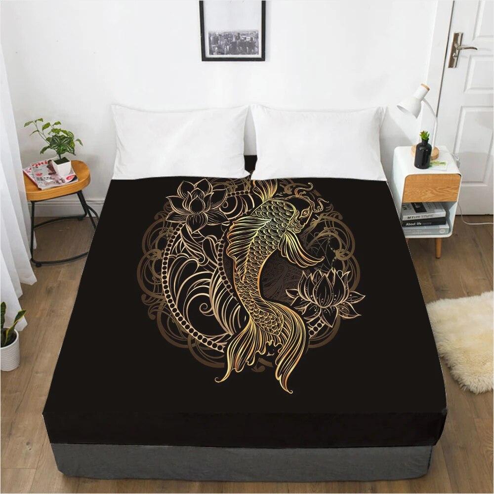 Σεντόνια με λάστιχο Κάλυμμα στρώματος με λάστιχο Σεντόνι Σεντόνι Λευκά είδη 90x200 160x200 150x200 Μέγεθος 3D Εκτύπωση Μαύρο Χρυσό