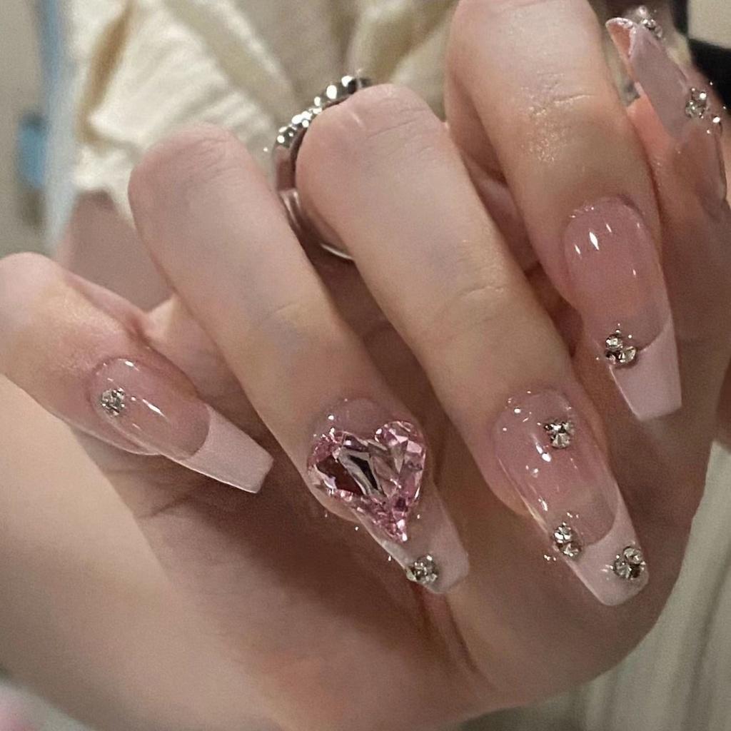 

Французский маникюр Искусственные сверкающие бриллианты Милый длинный стиль Маникюр Носимый XS