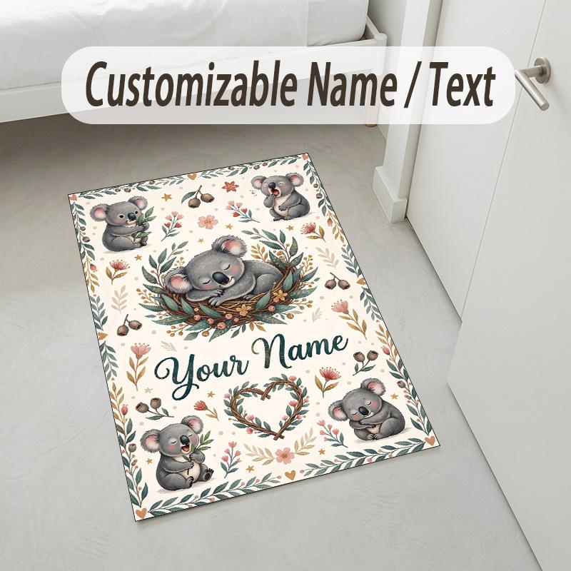 Floral Garden Theme Crystal Velvet Rug Personalized Custom Name Text Soft Floor Mat Home Decor