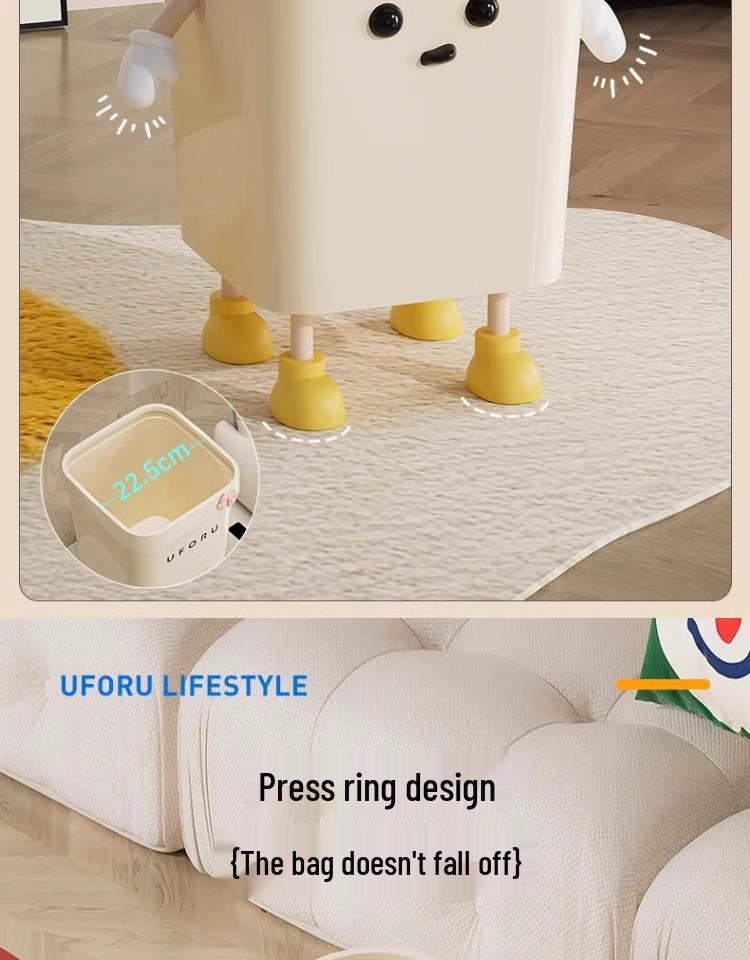 Cute Open-Top Square Trash Can with Press Ring – Large Capacity for Living Room, Bathroom, Kitchen