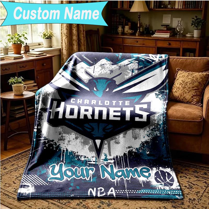 1PC Custom Name Blanket Charlotte-Hornets Logo Flannel blankets Patterns Throw Blanket All-Season Soft Gift for Couch, Bed, Camping, Birthday gifts