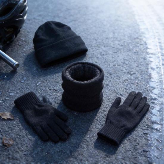 Outdoor Winter Gear for Cycling Travel Hat Scarf Gloves Set Adults, Cozy Knitted Hat, Warm Unisex Large Heads Neck Warmer Men Women Cold Weather