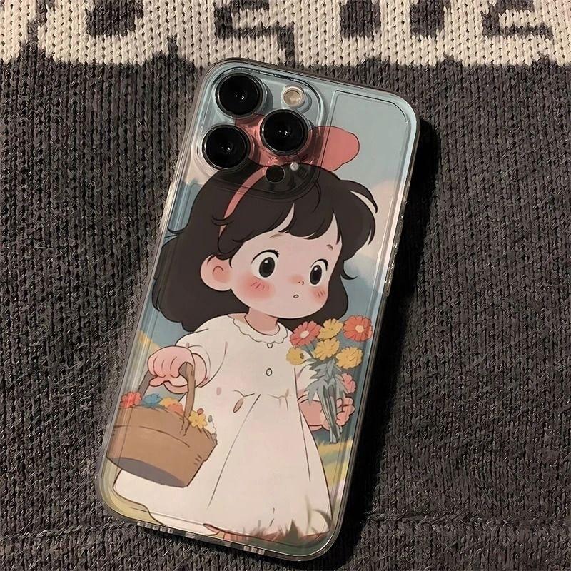 Flower Picking Girl Applies To Apple 16PROMAX Mobile Phone Case iPhone15 Transparent 14 Creative 13 Soft Case 12 Cute