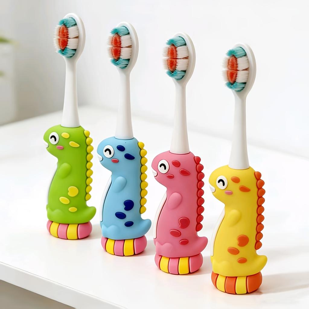 Spazzolino da denti in nylon con setole morbide, design simpatico con dinosauro, cura delicata delle gengive, impugnatura facile, regalo ideale per bambini e adulti