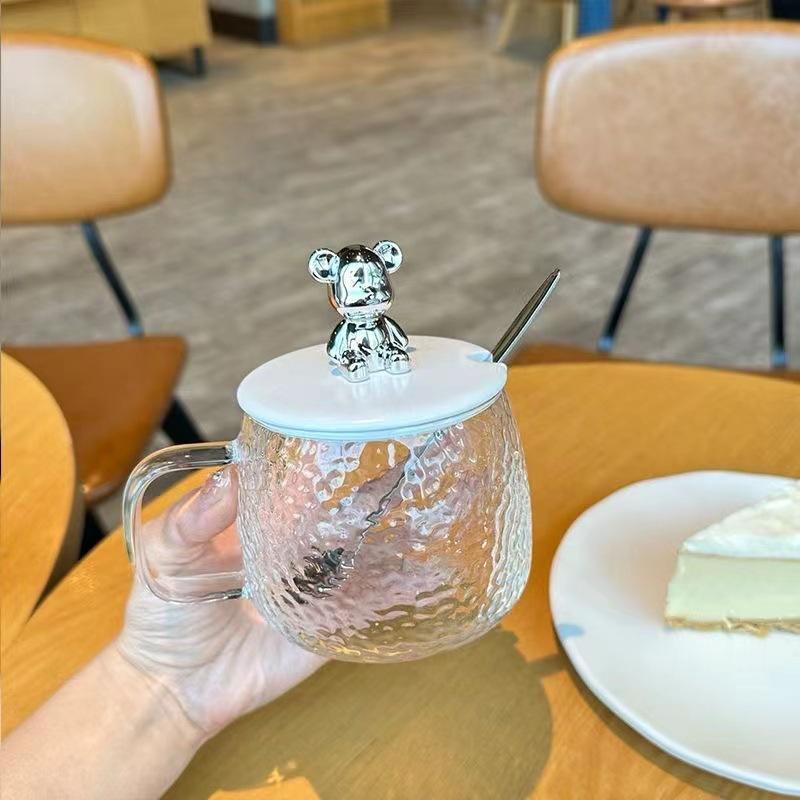 Bear Cup Teacup Simple Breakfast Glass with Lid Cute Mug Big Belly Water Cup