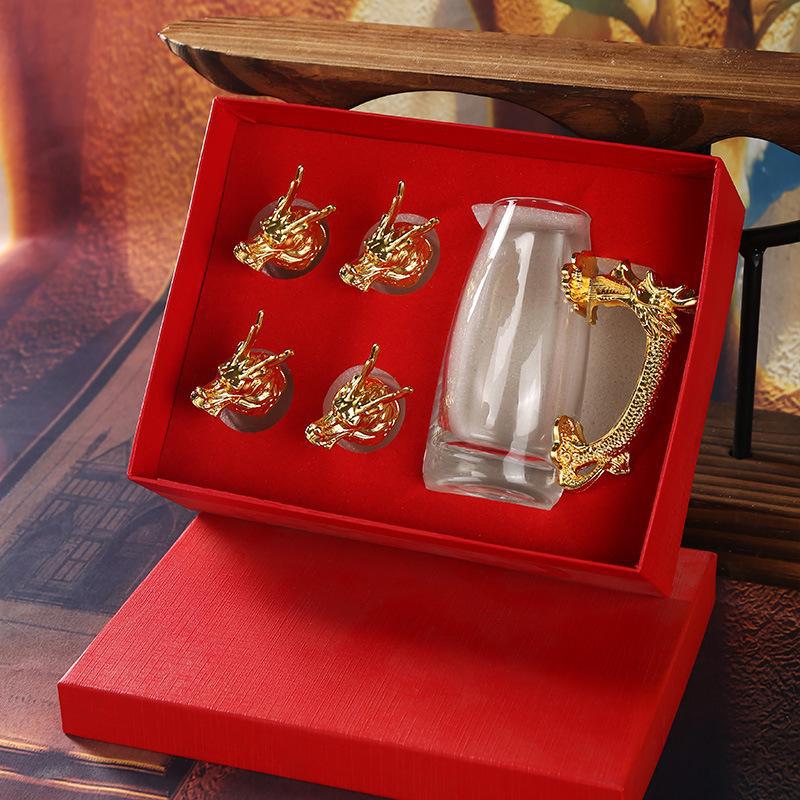 Set di bicchieri da vino con testa di drago dello zodiaco cinese - Elegante confezione regalo con testa di animale