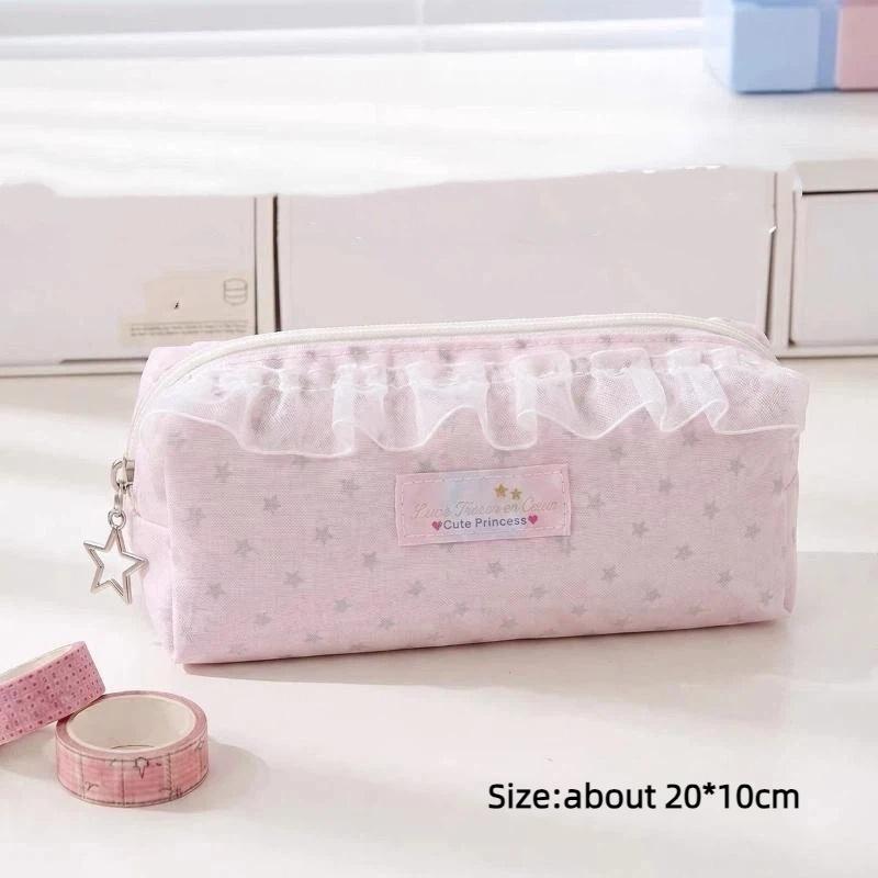 Girl Cute Lace Pencil Case Large Capacity Student Desktop Stationery Storage Pen Bag Makeup Bag Gift