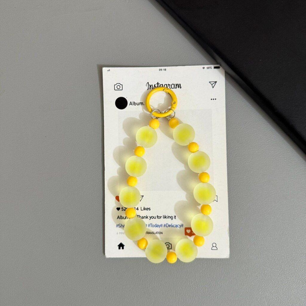 Fashion Comparison Candy Color Rainbow Matte Round Bead Girl Phone Rope with Card Earphone Set Keychain Bag Pendant Decorative Accessories