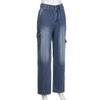 Tasche Jeans larghi impunturate Moda Streetwear Pantaloni in denim da donna Pantaloni cargo larghi Jeans coreani Pantaloni dritti Harajuku