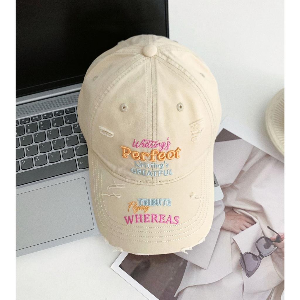 Fashionable Ripped Baseball Cap Fashionable Colorful Letters Three Dimensional Embroidery Candy Color Niche Sun Protection Baseball Cap Trendy