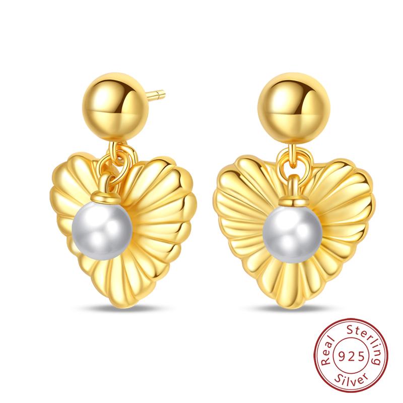 Luxus Goldene Muschel Seestern Perlen Ohrstecker 925 Silber Schmetterling Herzförmige Anhänger Perlenohrringe Für Frauen Party Schmuck