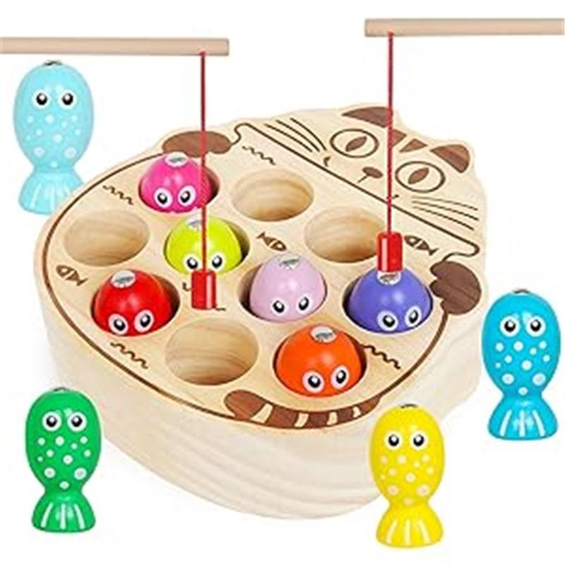 Wooden Magnetic Fishing Game Toy, Montessori Fine Motor Skill Learning Toy for Kids 3+, Color Matching Educational Gift for Boys Girls