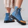 2024 Podzimní Ležérní Džínové Kotníkové Boty s Křížovým Páskem Dámské Splicing Boční Zip Silná Podrážka Střední Podpatek Silná Podrážka Ležérní Dámské Boty