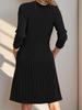 Cross-Border Casual V-Neck Ribbed Dress - Women's Long-Sleeved Autumn/Winter Fashion