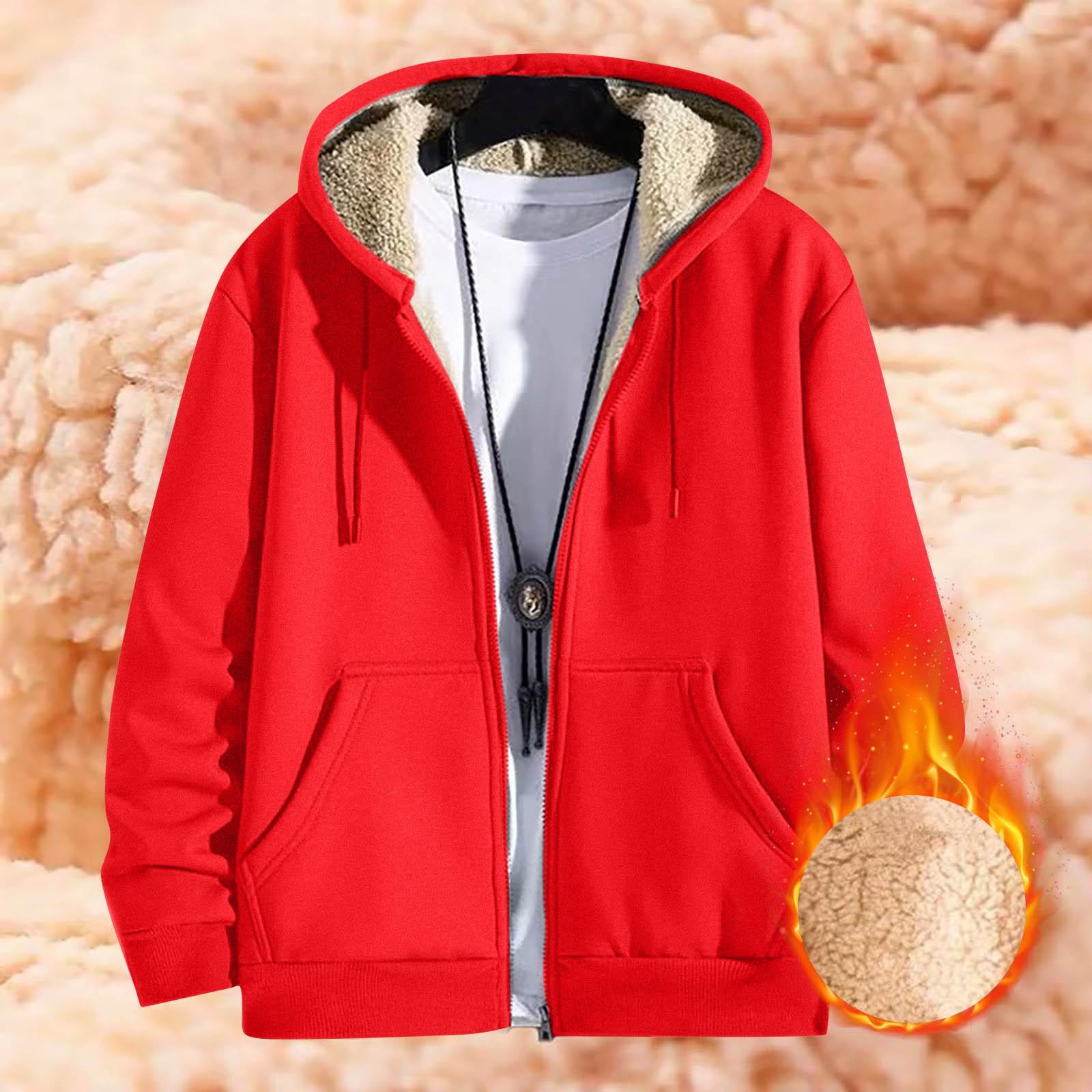 Men s Winter Warm Top Coat Lamb Fleece Cardigan Hoodie Fleece Thick Jacket Casual Hoodie Plush Hoodie Coat M красный