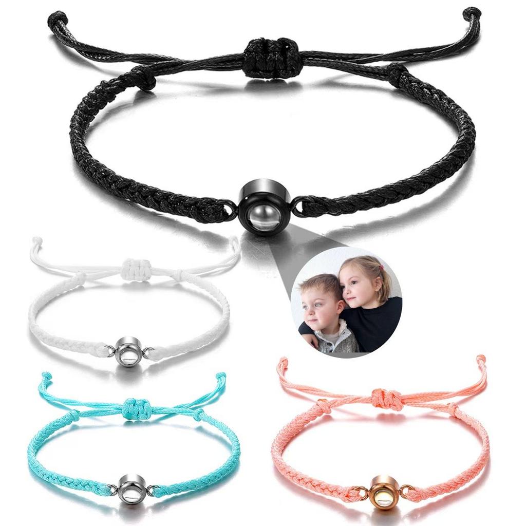 Handmade Woven Stainless Steel Bracelet with Custom Photo and 'I Love You' In 100 Languages Projection