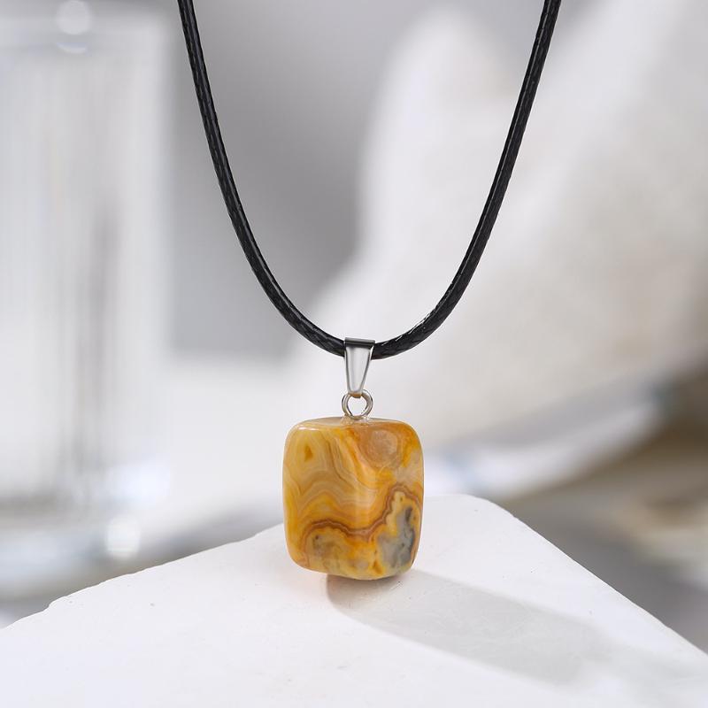 Natural Chakra Crystal Pendant Necklace High Quality Polished Assorted Stones Black Leather Rope Jewelry Gift for Yoga Enthusiasts