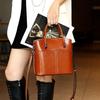 Bolsa Balde de Couro Genuíno Casual Simples Bolsa de Mão Feminina de Ombro Transversal