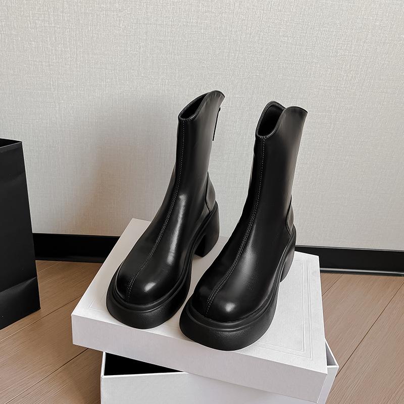 Martin boots thick-soled short boots 2025 autumn and winter new high-heeled women's V-mouth muffin small thick-heeled elastic thin boots