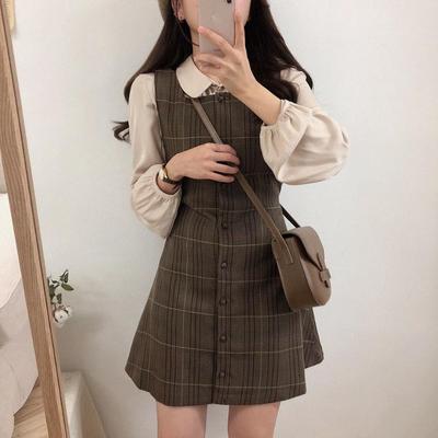 Spring College Style Girls Matching Outfits Lady Autumn Spring A-Line Women Plaid Shirt Dress