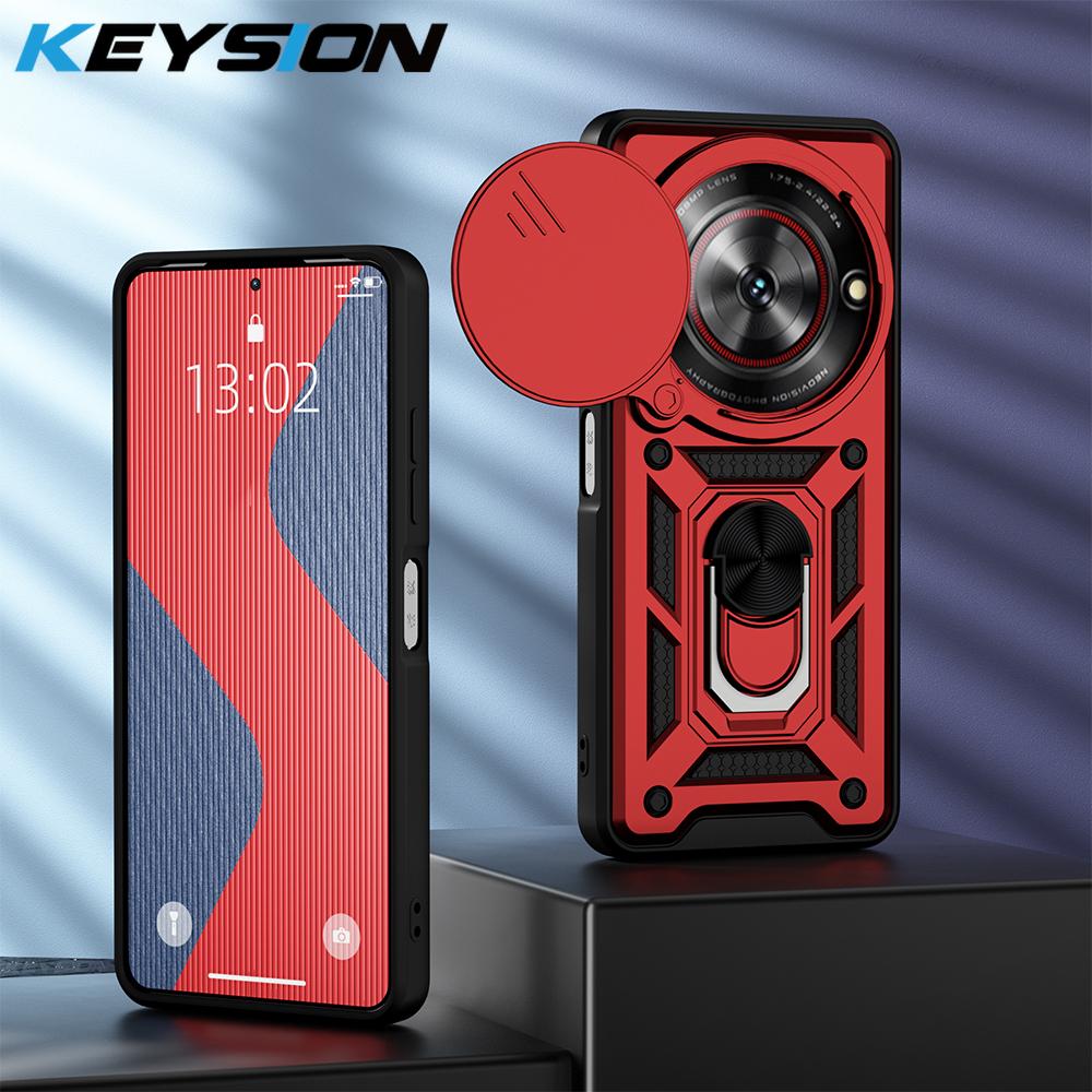 

KEYSION Shockproof Armor Case for nubia Focus 5G Slide Camera Lens Protection Ring Stand Phone Back Cover for ZTE Blade A75 5G for ZTE Blade A75 5G червоний