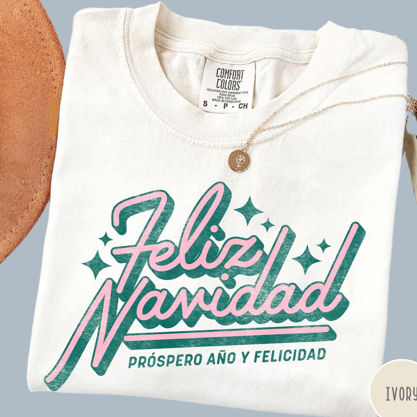 Feliz Navidad Comfort Colors® Shirt, Merry Christmas, Retro Christmas Aesthetic, Women s Christmas Shirt S