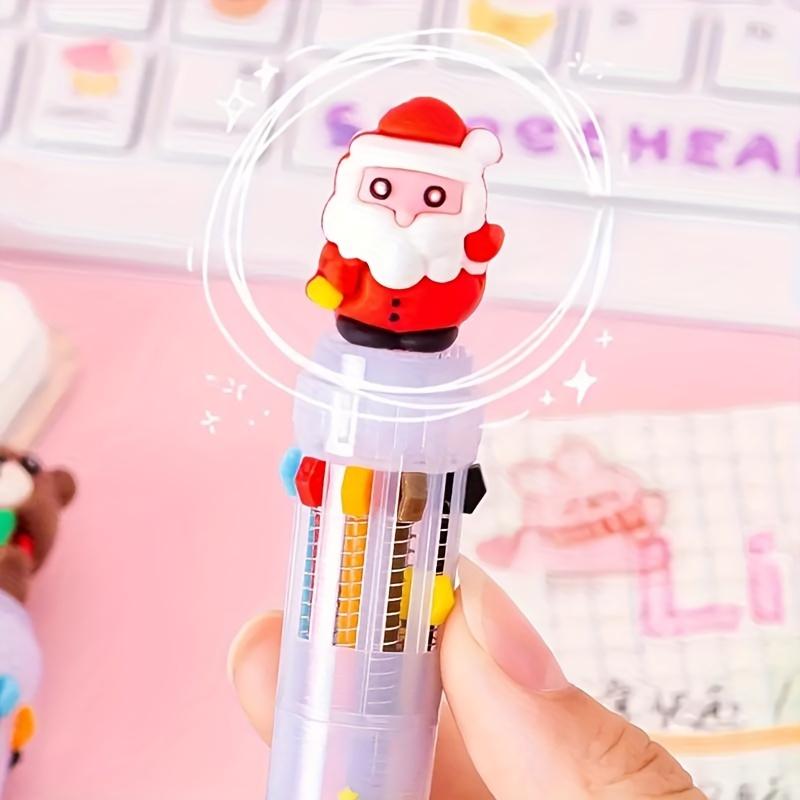 Christmas Multicolor Ballpoint Pens Plastic Retractable Fine Point Pens with Holiday Charms, 10-Color Inks for Office, Workplace