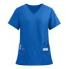 Women's Fashion Solid Short Sleeve V Neck Pattern Tops Pocket Working T-shirts